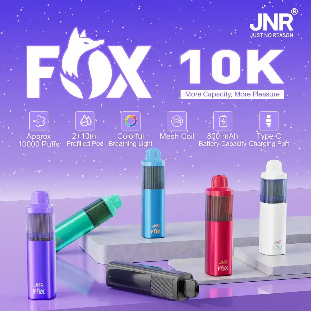 Puff rechargeable​JNR FOX 10K — Guide complet (10 000 bouffées, USB‑C, 2% nic, pods 2 ml + 10 ml)imgi jnr fox replacable pod vape jnr wholesale main