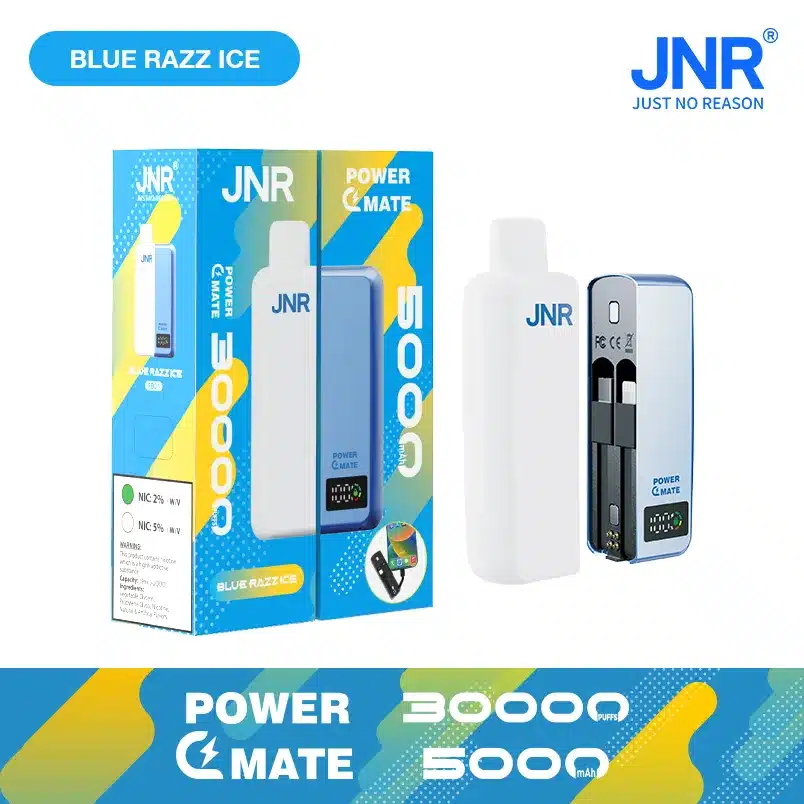 Puff 30kJNR Power Mate 30K — Guide complet (puff 30k, power bank 5000 mAh, écran)jnr power mate k puff vape blue razz ice
