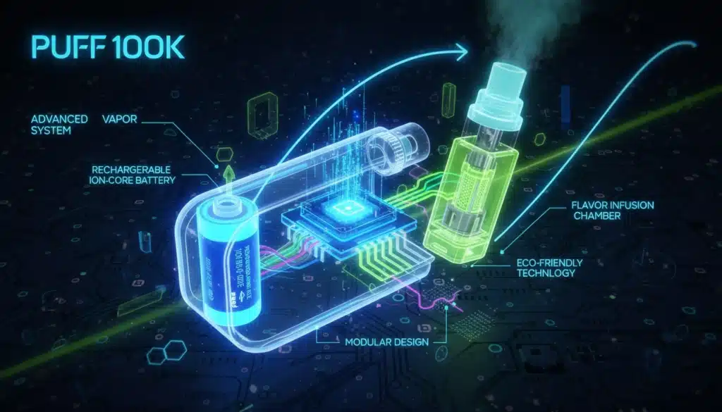 NouvellesPuff 100k : Le Guide Complet pour Comprendre son Fonctionnementfuturistic diagram illustrating the puff k vape