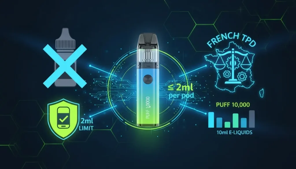 NouvellesLa Réglementation TPD en France : La Limite de 2ml Expliquéefuturistic illustration of a puff vape prom