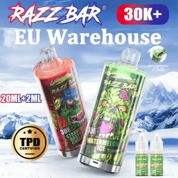 Entrepôt européenRazz Bar 30K+ 30000 TPD 20ML + 2MLimgi razz bar puffs